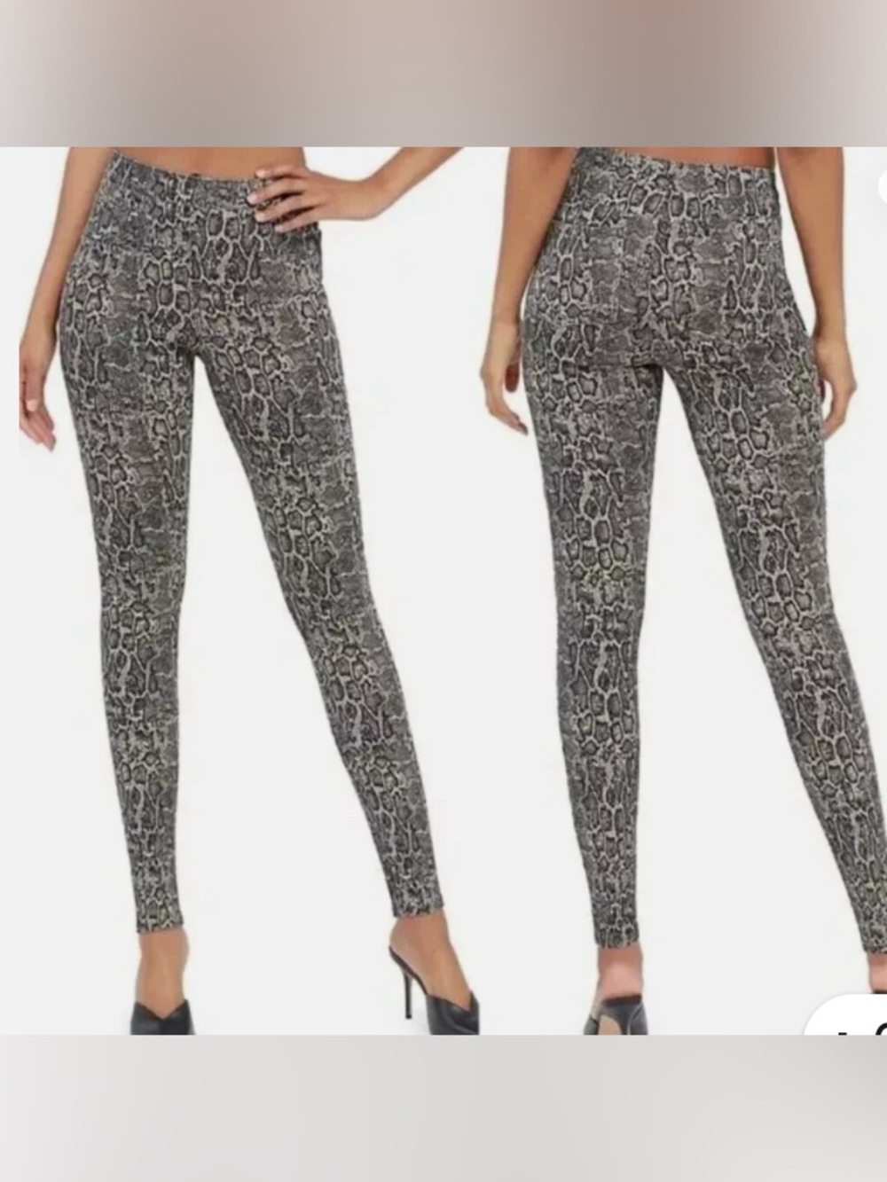 Spanx Jean-ish Ankle Pant Snakeskin Print Stretch Leggings Women's Size Large
